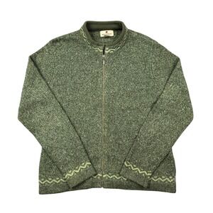 Woolrich Sweater Women Large Green Full Zip Wool Blend Fair Isle Fisherman